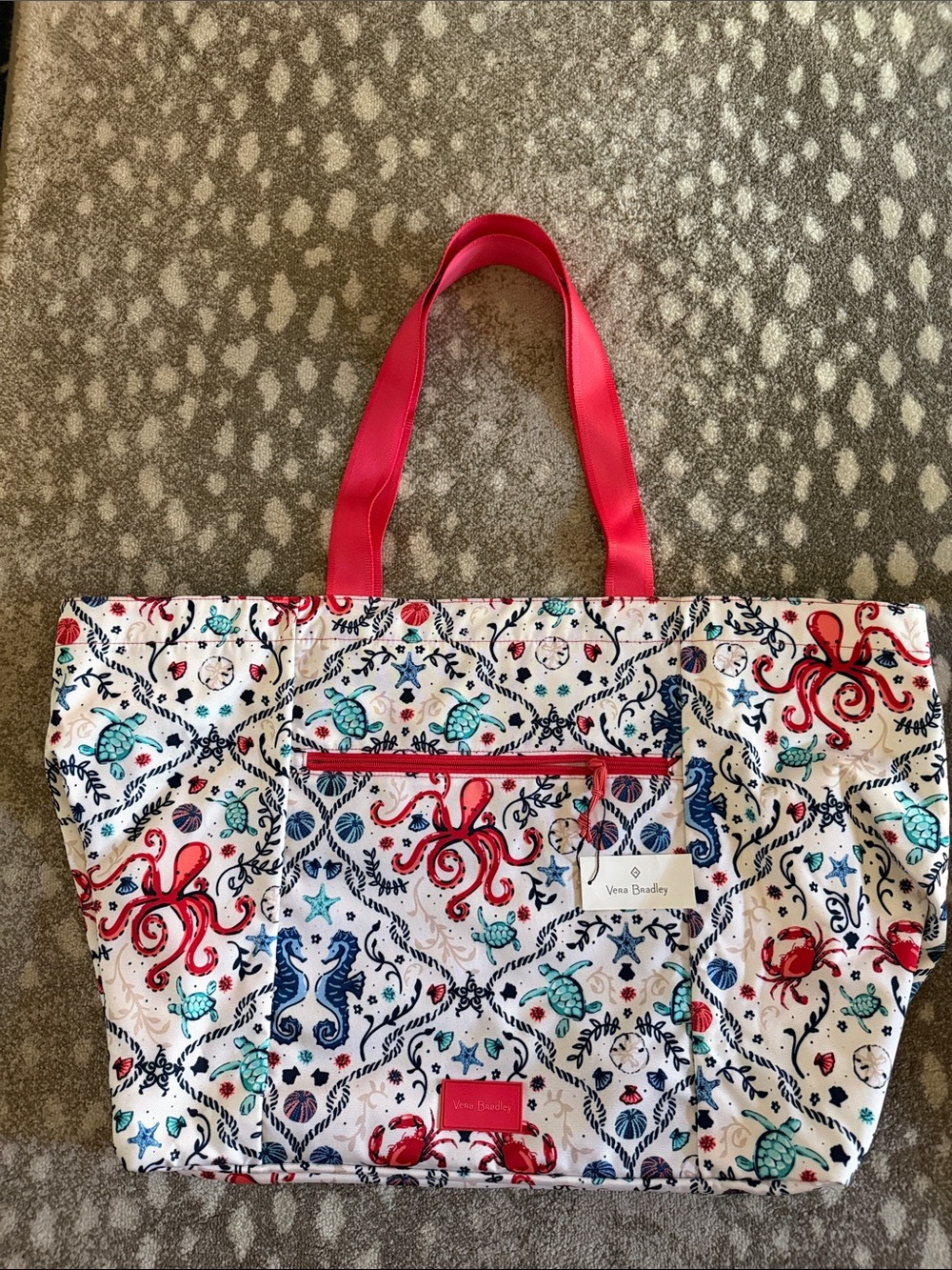Vera Bradley Sea Life Large Family Tote with Red Handles - Picture 1 of 3